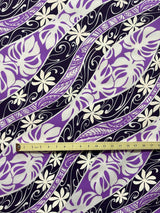 Tiare Monstera Traditional Tattoo Poly Cotton Fabric - Tropical Tiare Flowers And Monstera Leaves, 36 X 45IN (1 Yard)