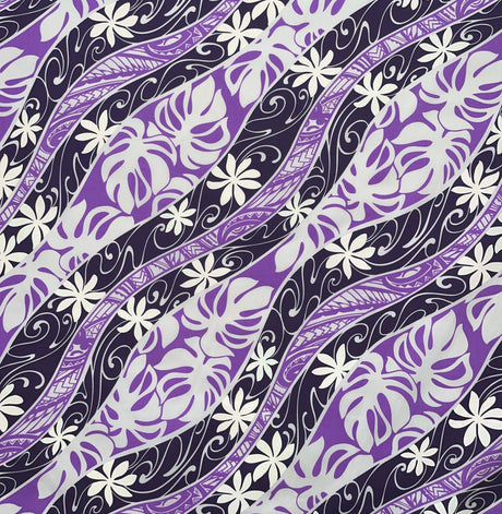 Tiare Monstera Traditional Tattoo Poly Cotton Fabric - Tropical Tiare Flowers And Monstera Leaves, 36 X 45IN (1 Yard)