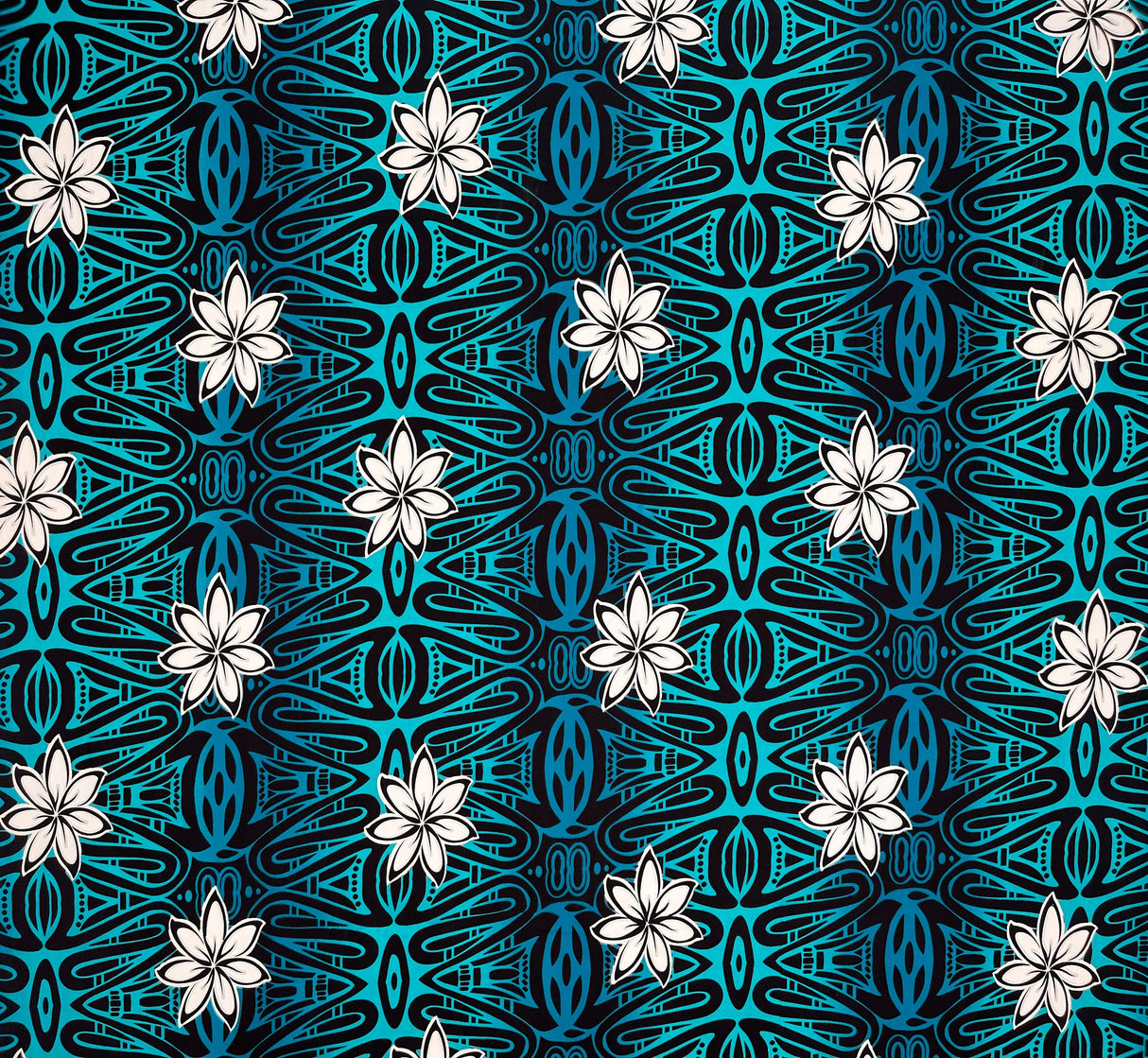 Tiare Polynesian Geometric Design Cotton Fabric - Grey, Blue, Green, Purple, Geometric Pattern, 36" X 45" (1 Yard)