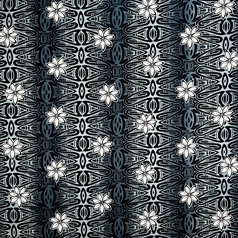 Tiare Polynesian Geometric Design Cotton Fabric - Grey, Blue, Green, Purple, Geometric Pattern, 36" X 45" (1 Yard)