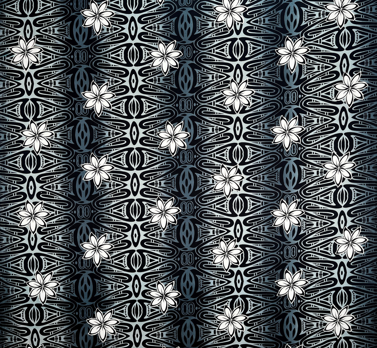 Tiare Polynesian Geometric Design Cotton Fabric - Grey, Blue, Green, Purple, Geometric Pattern, 36" X 45" (1 Yard)
