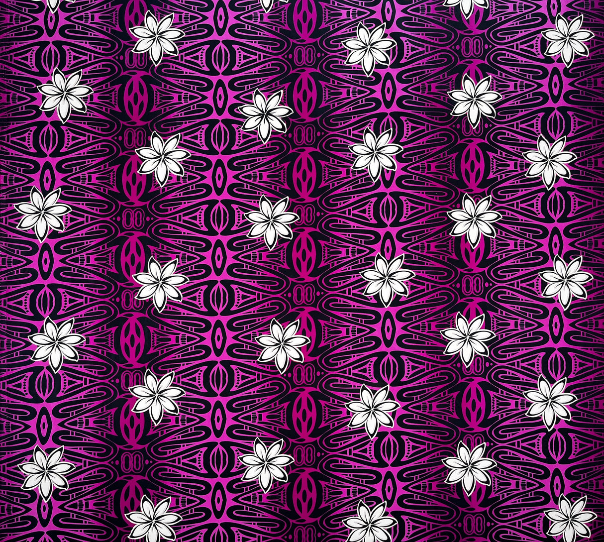 Tiare Polynesian Geometric Design Cotton Fabric - Grey, Blue, Green, Purple, Geometric Pattern, 36" X 45" (1 Yard)
