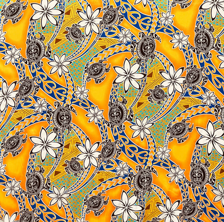 Rayon Fabric Tiare Sea Turtles Polynesian Tribal Design