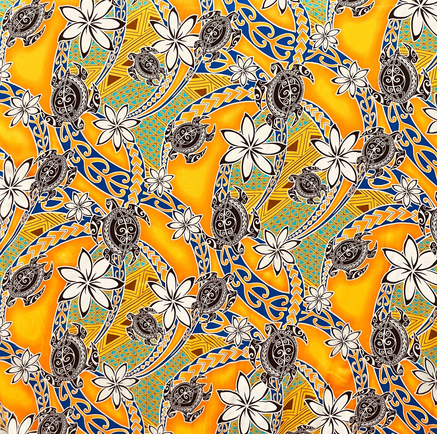 Tiare Sea Turtles Polynesian Tribal Design Rayon Fabric - Polynesian Tribal Sea Turtle Print, 36" X 45" (1 Yard)