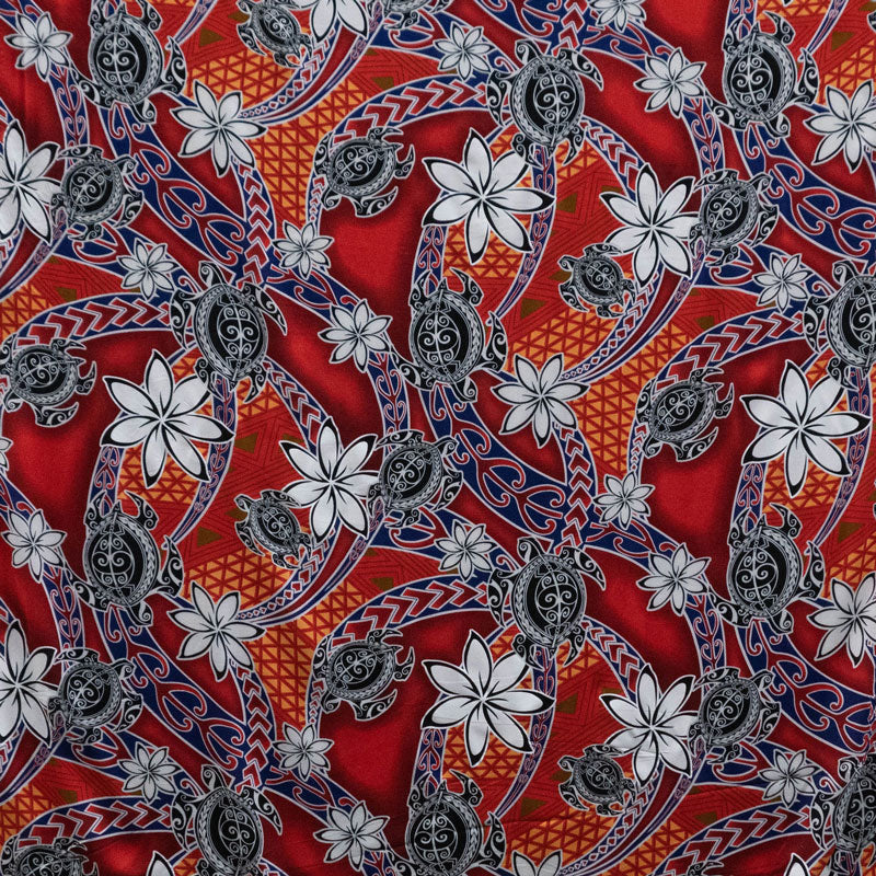 Tiare Sea Turtles Polynesian Tribal Design Rayon Fabric - Polynesian Tribal Sea Turtle Print, 36" X 45" (1 Yard)