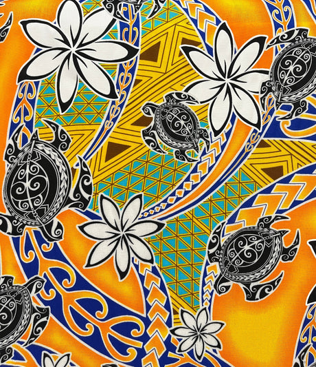 Rayon Fabric Tiare Sea Turtles Polynesian Tribal Design