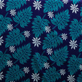 Tiare & Split Leaf Cotton Fabric - Light Barkcloth, White Background, Tropical Floral Leaf Print, 36" X 45" (1 Yard)