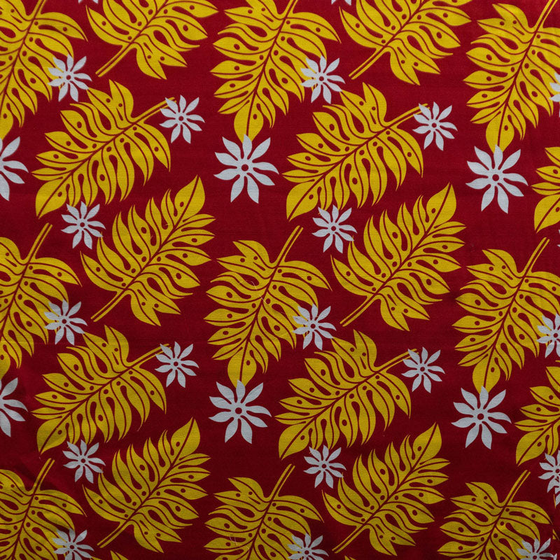 Tiare & Split Leaf Cotton Fabric - Light Barkcloth, White Background, Tropical Floral Leaf Print, 36" X 45" (1 Yard)
