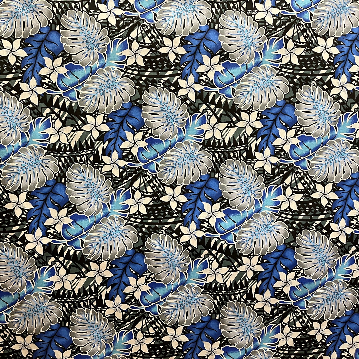 Tiare Split Leaf Monstera Poly-Cotton Fabric - Tropical Monstera And Tiare Print, 36" X 45" (1 Yard)