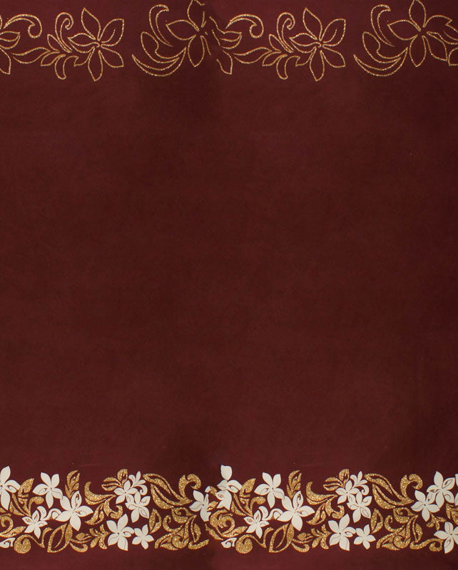 Tiare & Swirls Polyester Fabric - Double Border, Glitter Accents, Brown, 36" X 60" (1 Yard)
