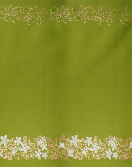Tiare & Swirls Double Border Polyester Fabric - White Tiare Flowers, Swirls, Gold Glitter, 36" X 60" (1 Yard)