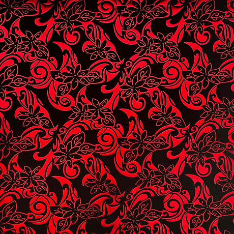 Tiare Swirls Polyester Foil Fabric - White/Gold, Black/Red, Blue/Black, Yellow/Royal, Red/Gold, 36" X 60" (1 Yard)