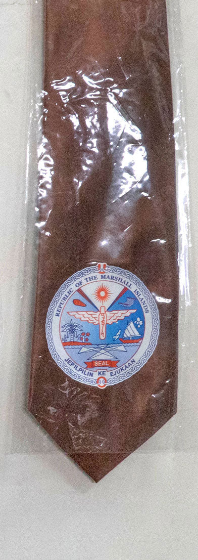 Ties With Marshall Islands Seal Polyester Fabric - Gold, Royal Blue, White, Brown, 56" Length, 3.5" Width (1 Tie)