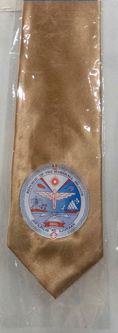 Ties With Marshall Islands Seal Polyester Fabric - Gold, Royal Blue, White, Brown, 56" Length, 3.5" Width (1 Tie)