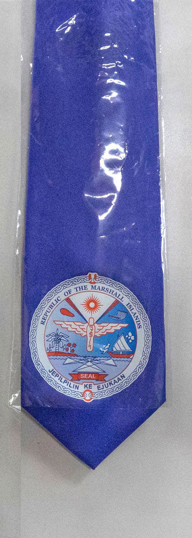 Ties With Marshall Islands Seal Polyester Fabric - Gold, Royal Blue, White, Brown, 56" Length, 3.5" Width (1 Tie)