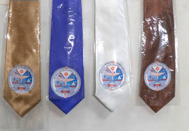 Ties With Marshall Islands Seal Polyester Fabric - Gold, Royal Blue, White, Brown, 56" Length, 3.5" Width (1 Tie)