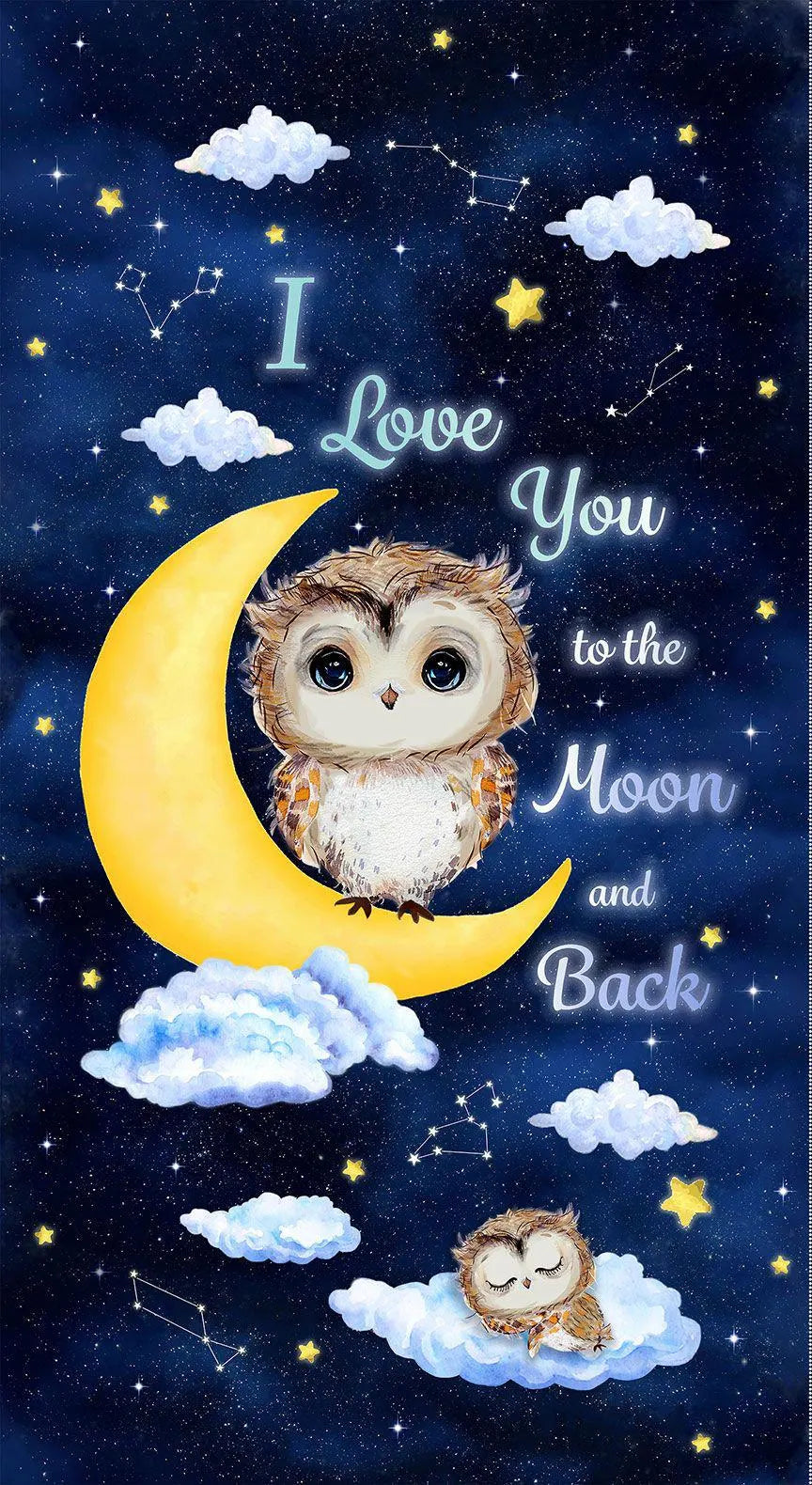 Fabric Panel Owl Always Love You Navy 24"x44" 100% Cotton