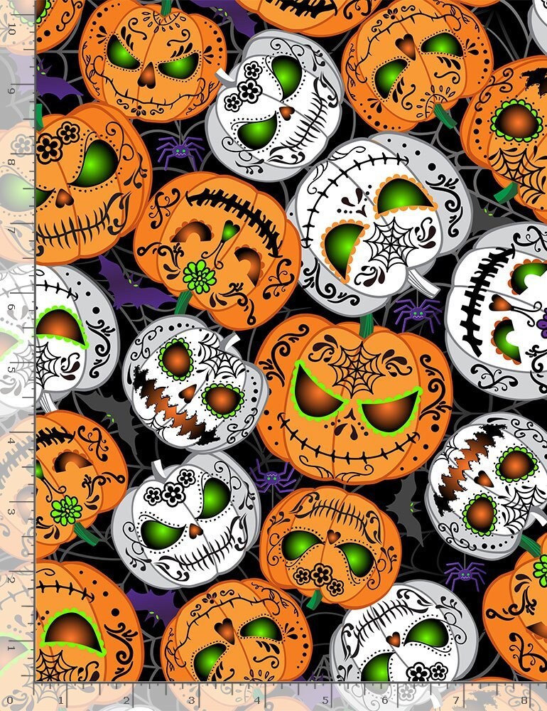 Quilting Cotton Wicked Scary Pumpkins Glow in the Dark Halloween Timeless Treasures