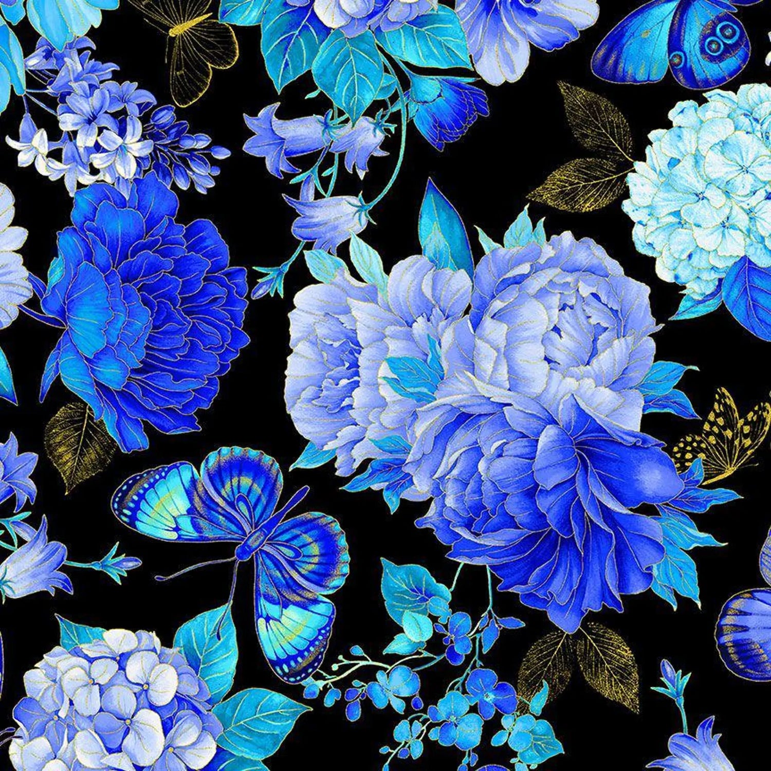Quilting Cotton Escapade Butterfly Floral Metallic Timeless Treasures