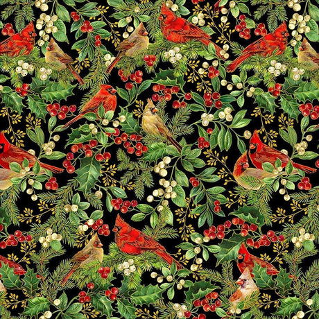 Quilting Cotton Cardinal on Branches Deck the Halls Collection Timeless Treasures