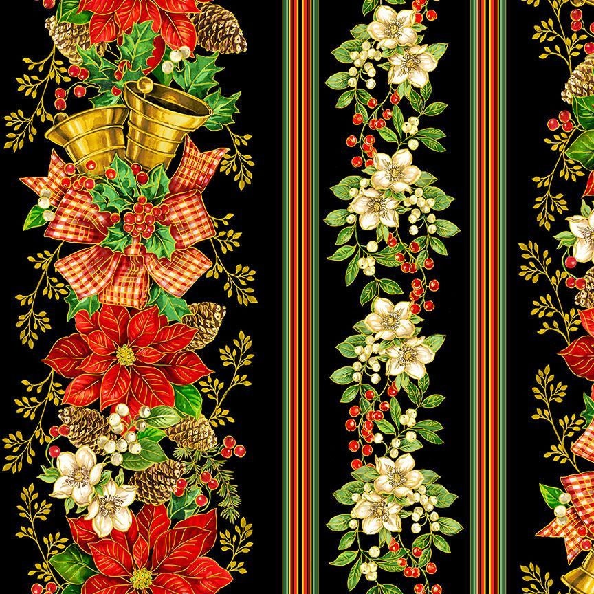Quilting Cotton Christmas Poinsettia Stripe Timeless Treasures