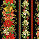 Quilting Cotton Christmas Poinsettia Stripe Timeless Treasures