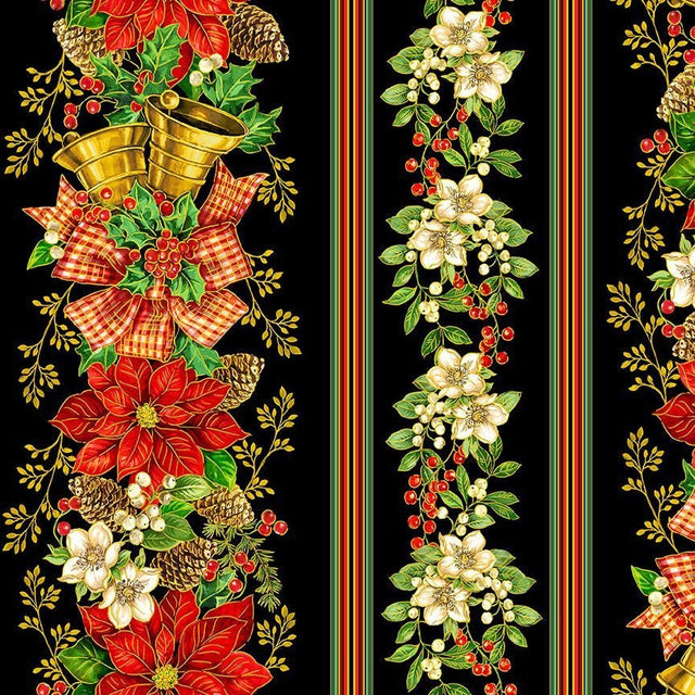Quilting Cotton Christmas Poinsettia Stripe Timeless Treasures