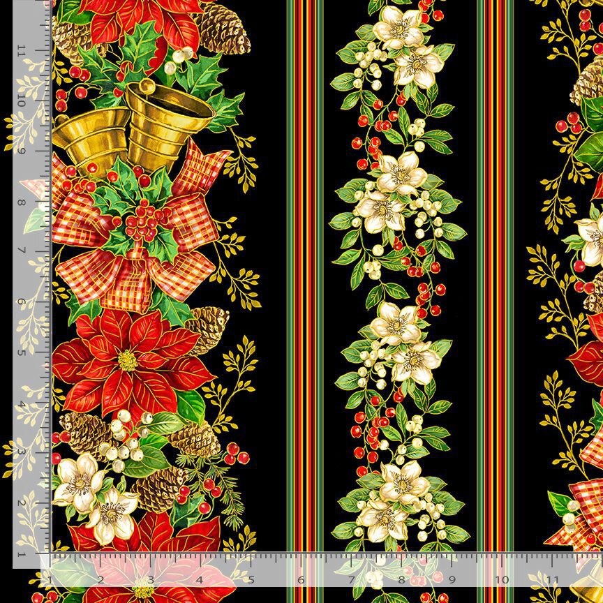 Quilting Cotton Christmas Poinsettia Stripe Timeless Treasures
