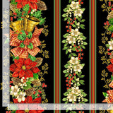 Quilting Cotton Christmas Poinsettia Stripe Timeless Treasures