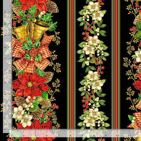 Quilting Cotton Christmas Poinsettia Stripe Timeless Treasures