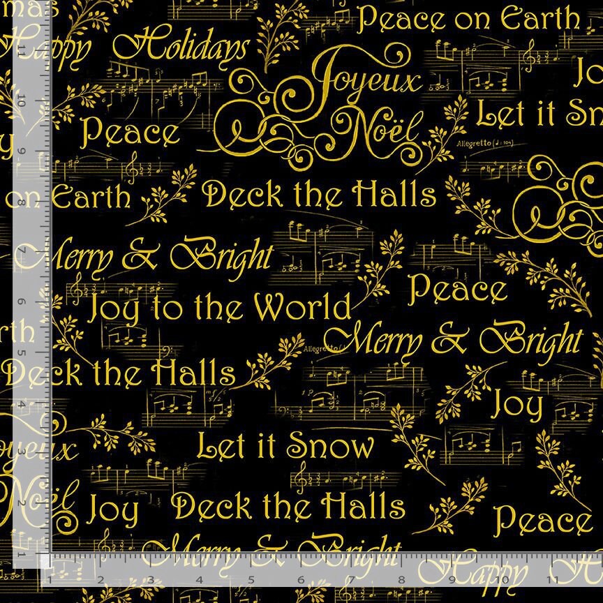 Quilting Cotton Deck the Halls Christmas Words and Music Notes Timeless Treasures