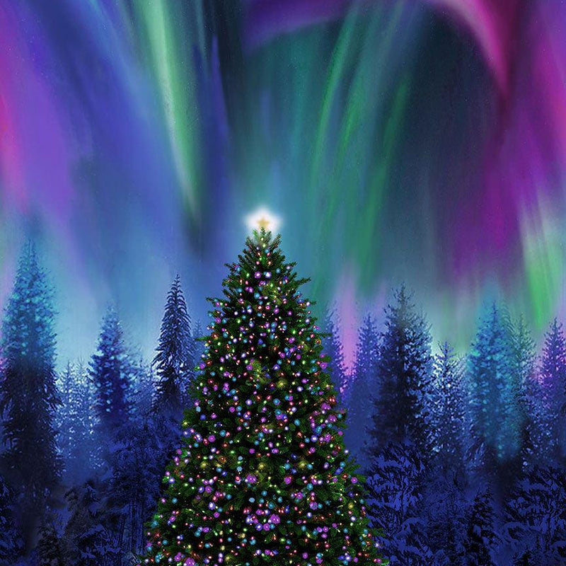 Fabric Panel Aurora Borealis Christmas Tree Multi Timeless Treasures
