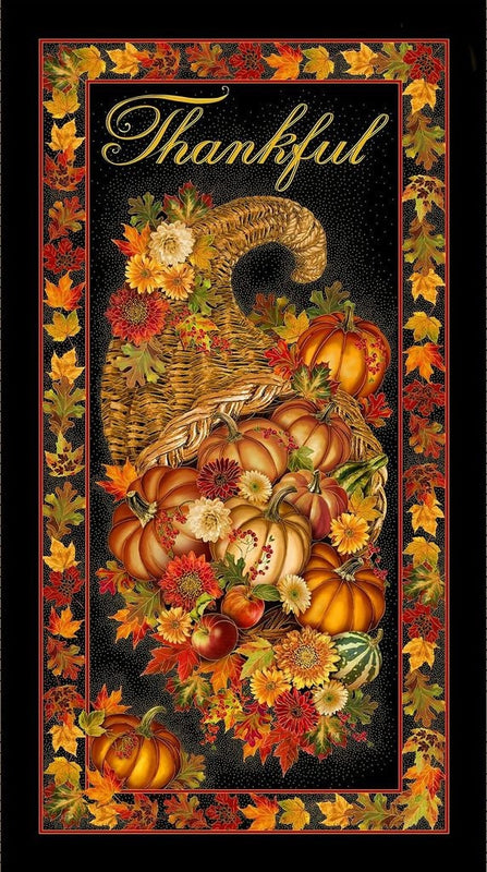 Fabric Panel Timeless Treasures Cornucopia Metallic Black