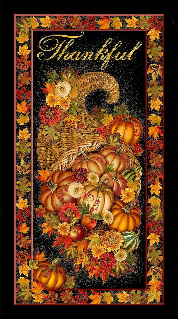 Fabric Panel Timeless Treasures Cornucopia Metallic Black