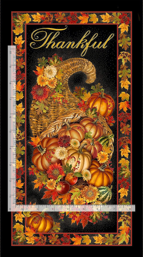Fabric Panel Timeless Treasures Cornucopia Metallic Black
