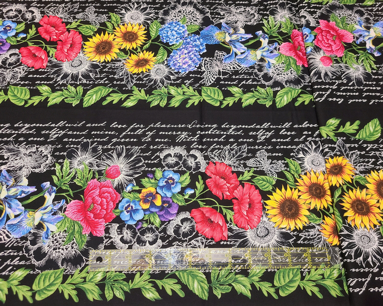 Quilting Cotton Garden Journal Floral Black Stripe