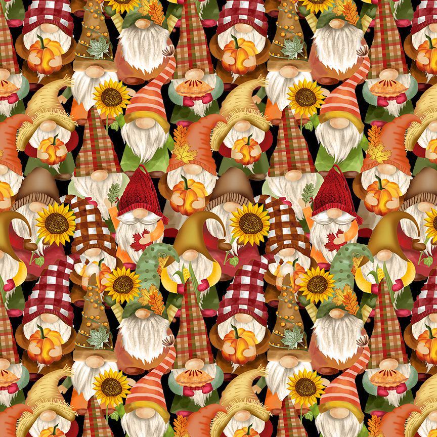 Quilting Cotton Cider Season Harvest Gnomes Black Timeless Treasures