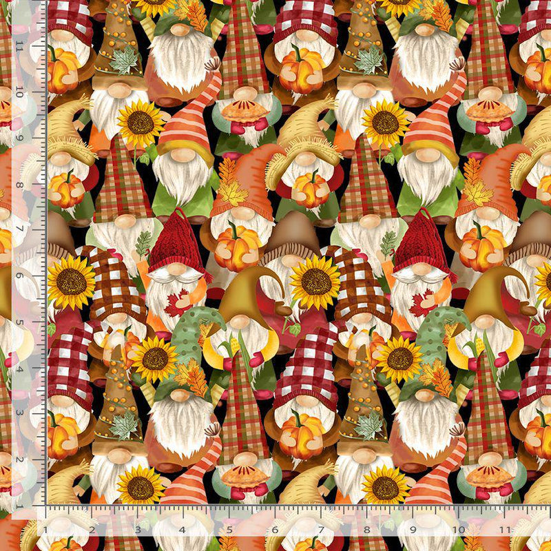 Quilting Cotton Cider Season Harvest Gnomes Black Timeless Treasures