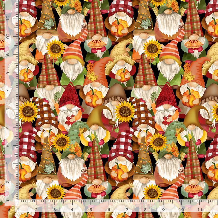 Quilting Cotton Cider Season Harvest Gnomes Black Timeless Treasures
