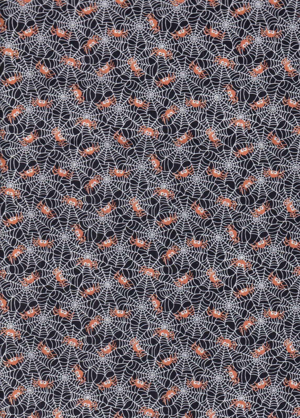 Quilting Cotton Lil Spiders & Webs Halloween Black 100% Cotton