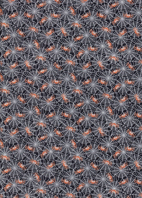 Quilting Cotton Lil Spiders & Webs Halloween Black 100% Cotton