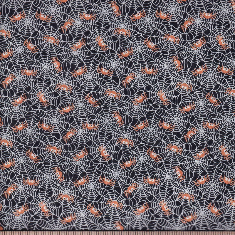 Quilting Cotton Lil Spiders & Webs Halloween Black 100% Cotton