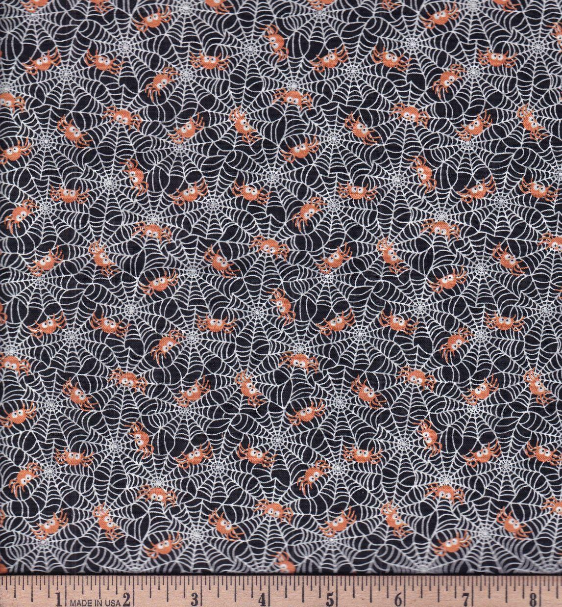 Quilting Cotton Lil Spiders & Webs Halloween Black 100% Cotton