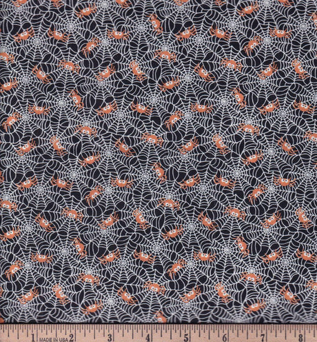 Quilting Cotton Lil Spiders & Webs Halloween Black 100% Cotton