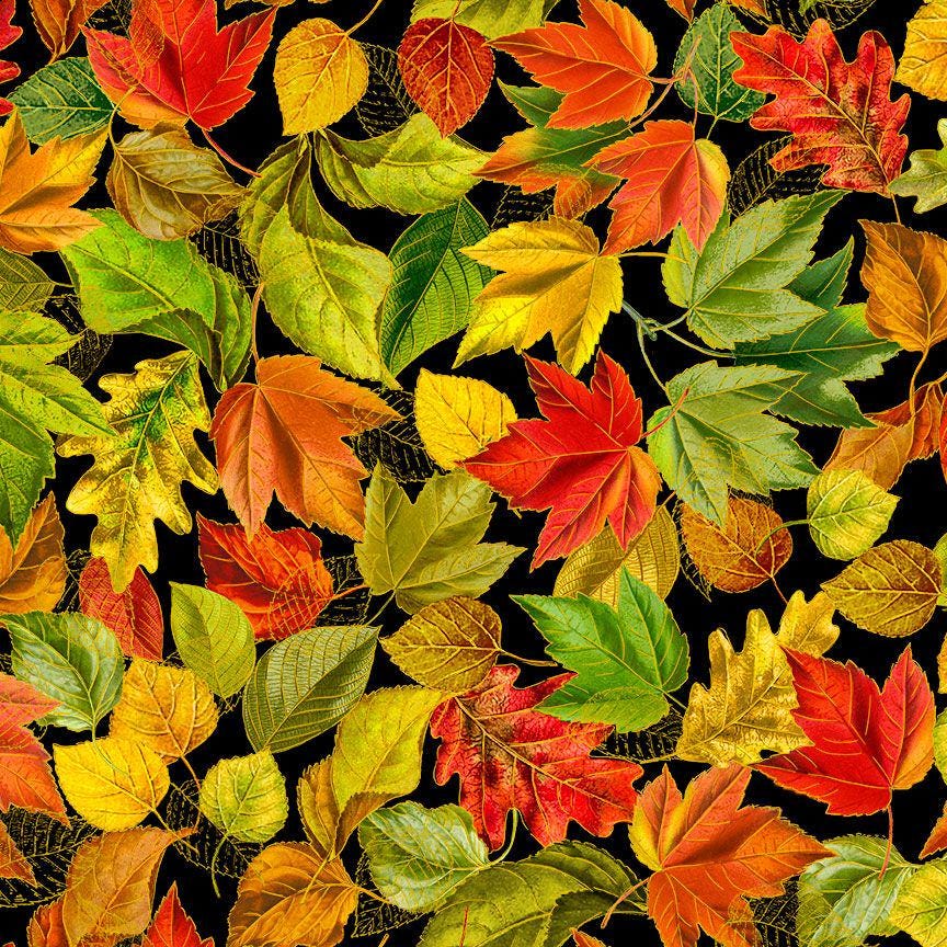 Quilting Cotton Metallic Fall Leaves Harvest Timeless Treasures