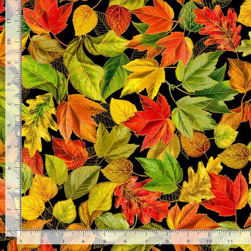 Quilting Cotton Metallic Fall Leaves Harvest Timeless Treasures
