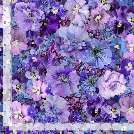 Quilting Cotton Garden Delight Packed Floral Purple Timeless Treasures