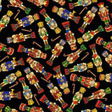 Quilting Cotton Tossed Nutcrackers Deck the Halls Black Metallic Christmas Timeless Treasures