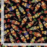 Quilting Cotton Tossed Nutcrackers Deck the Halls Black Metallic Christmas Timeless Treasures