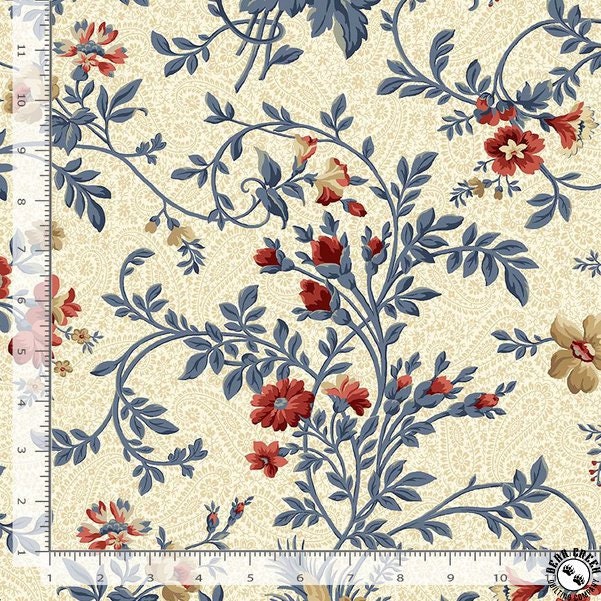 Quilting Cotton Victory Garden Large Vintage Floral Vine Cream Timeless Treasures